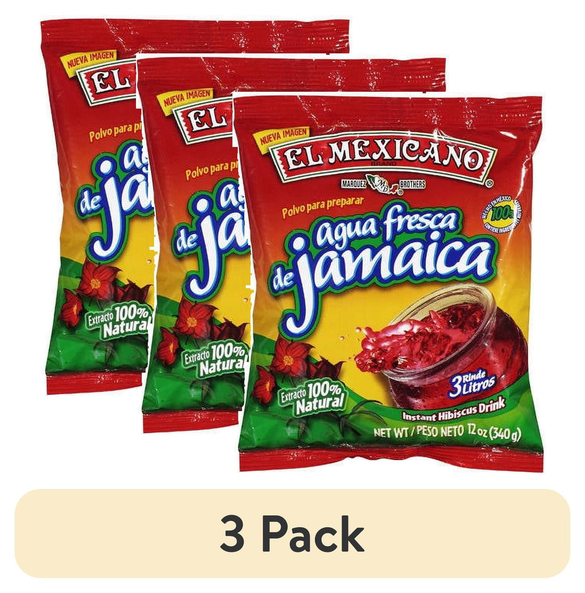 (3 pack) El Mexicano Jamaica Powdered Drink Mix, Hibiscus, Multiserve