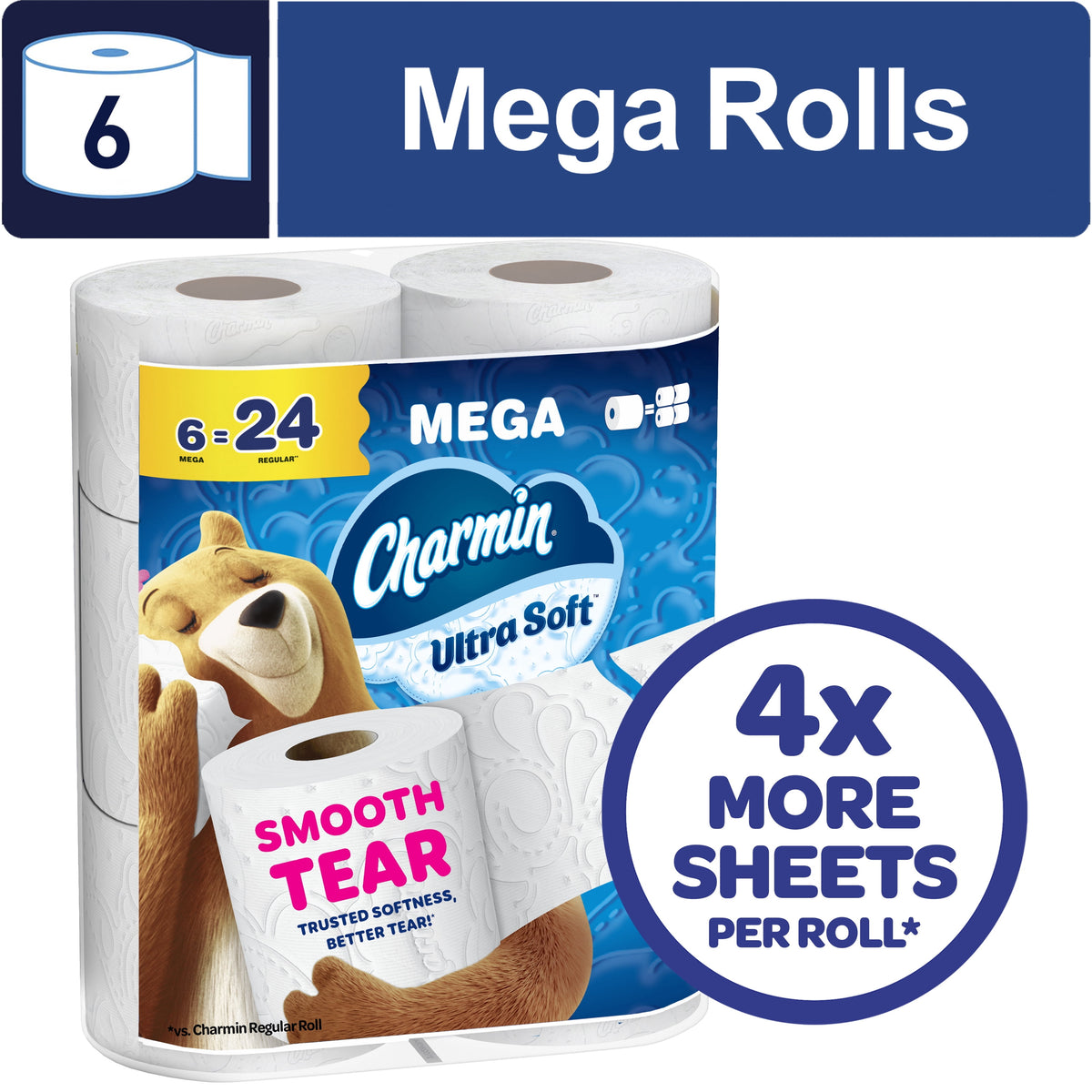 Charmin Ultra Soft Toilet Paper, 4 Mega Rolls, 2-Ply Bath Tissue