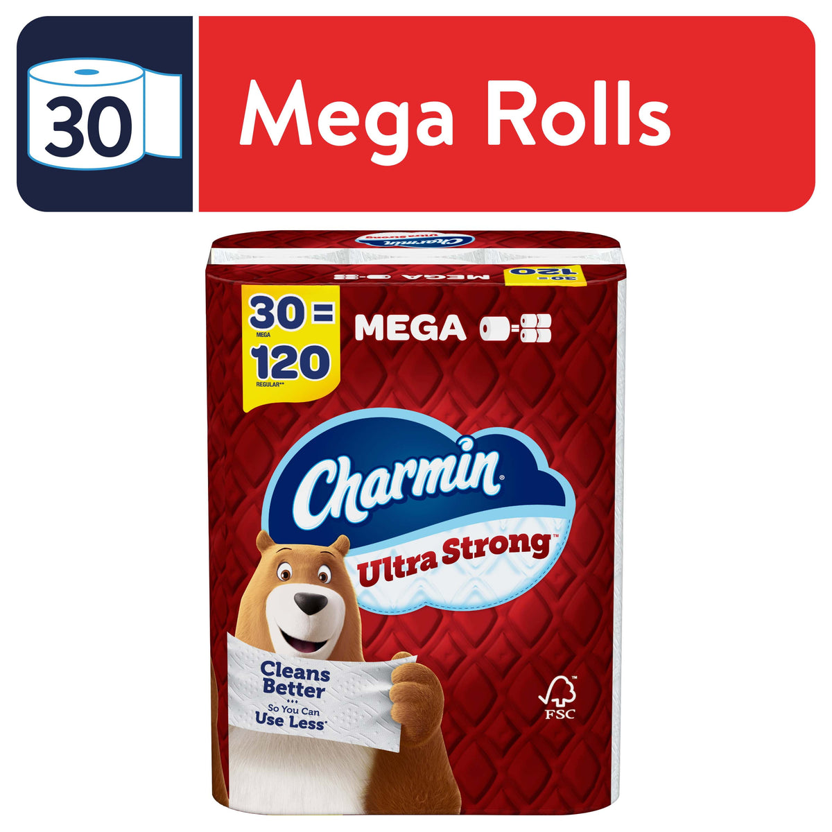 Charmin Ultra Strong Toilet Paper Mega Roll, 242 Sheets per Roll, 30 C