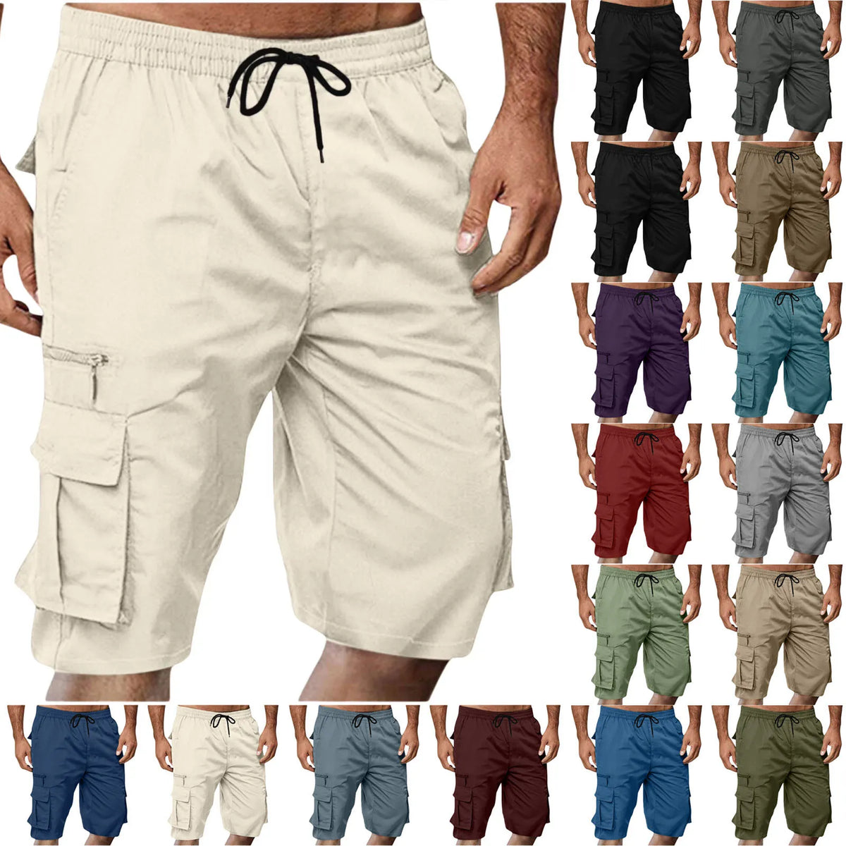 Chiccall Mens Cargo Shorts Lightweight Summer Casual Elastic Waist Dra