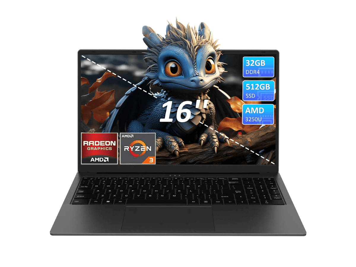 KurieTim 16" Laptop Computer, 16GB RAM 512GB SSD AMD Ryzen 5 3500U wit