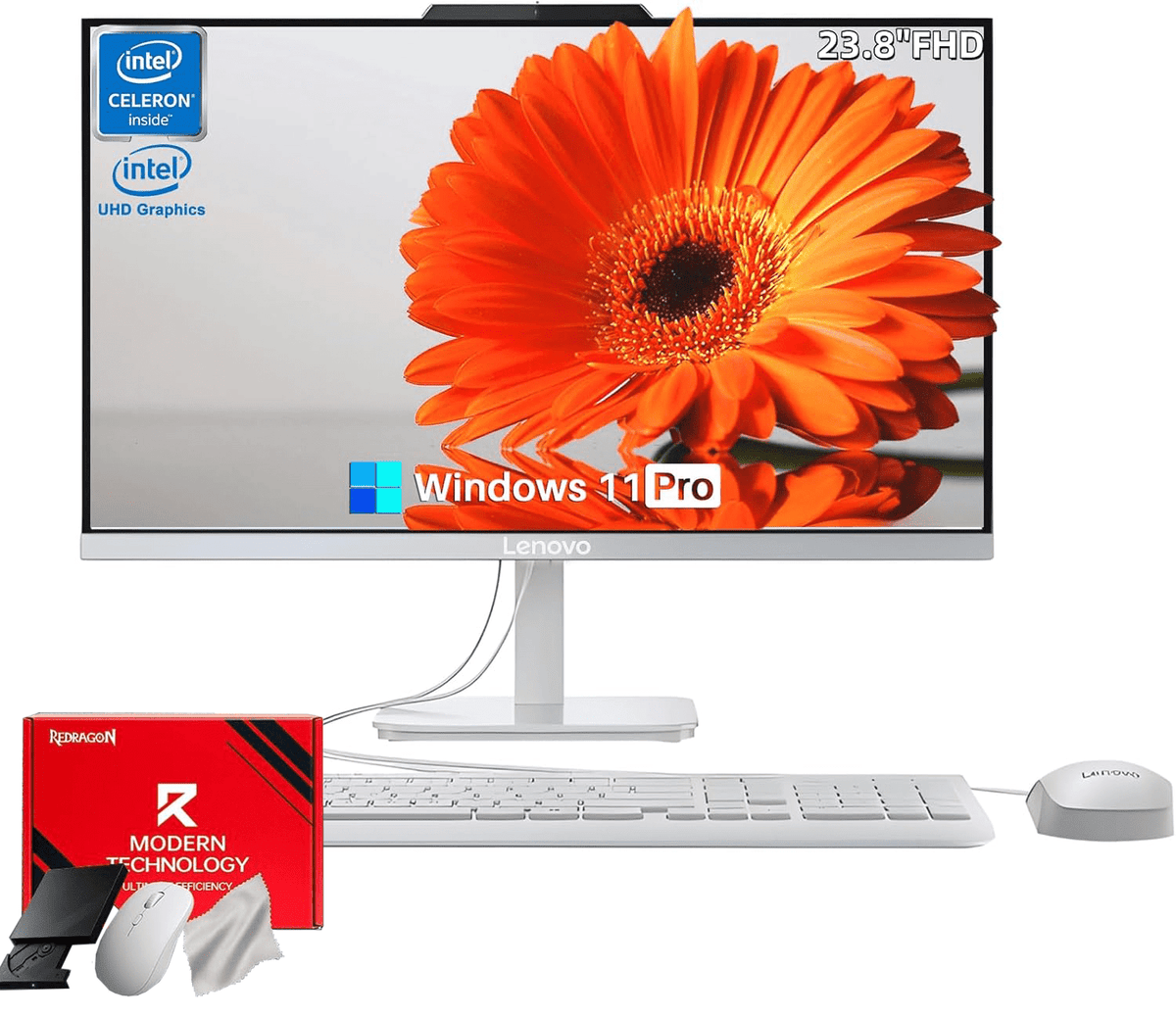 Lenovo All in One Desktop Computer, 23.8" IPS FHD Display, Intel N100