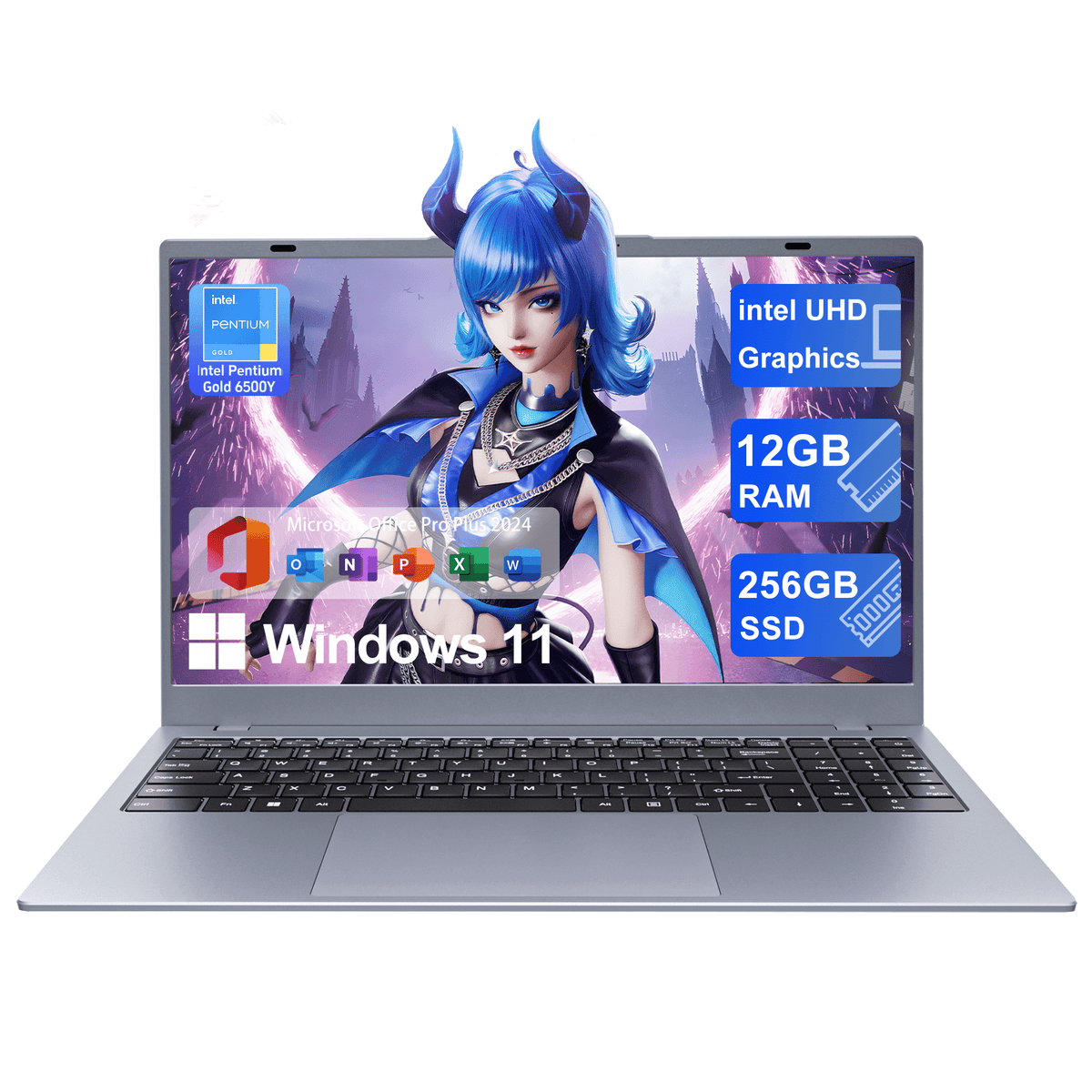 RNRUO 15.6" Laptop with Windows 11, 12GB RAM 256GB SSD, FHD Screen Ful