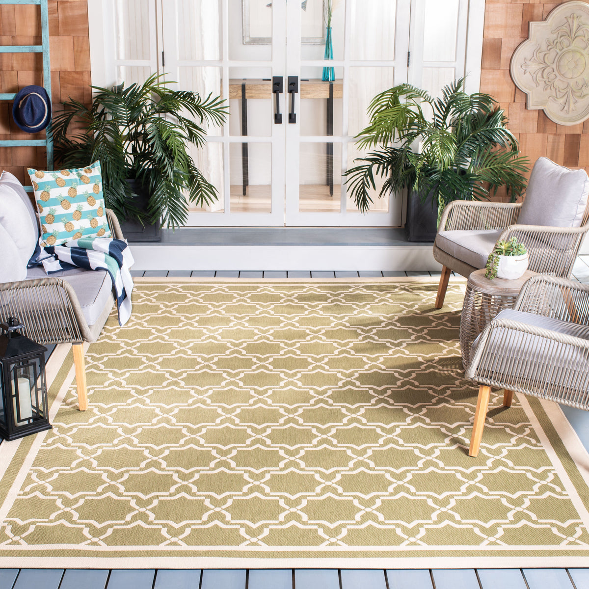 SAFAVIEH Courtyard Allison Geometric Bordered Indoor/Outdoor Area Rug,