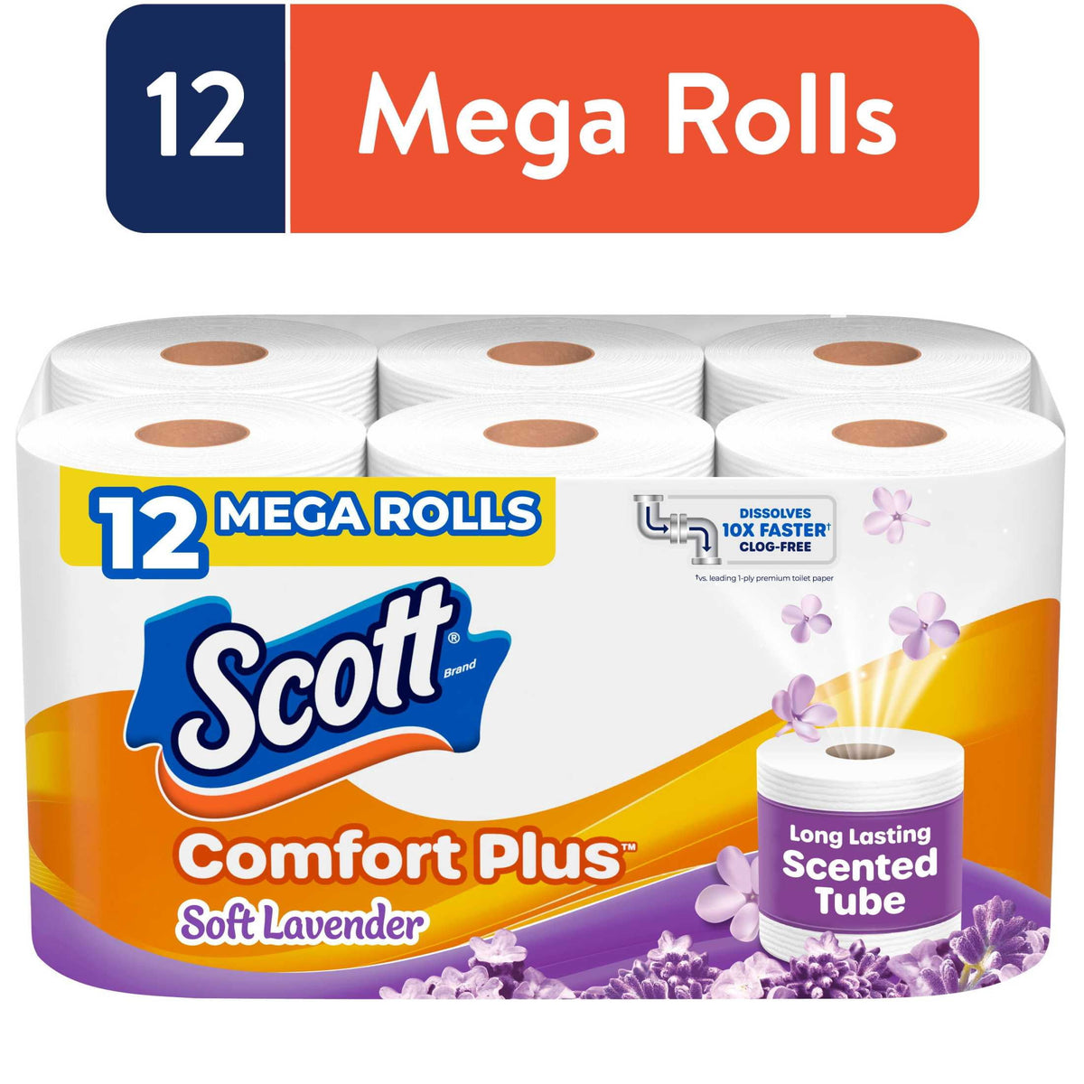 Scott ComfortPlus Toilet Paper with Soft Lavender Scented Tube, 12 Meg