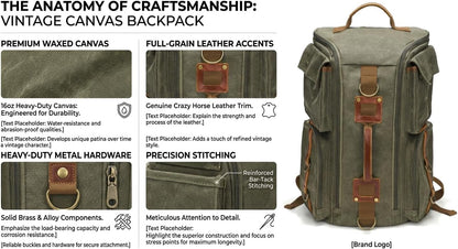 Vintage Canvas Travel Backpack, Casual Daypack for 17“ Laptop Tote S