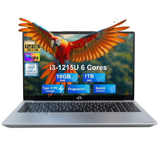 15.6"Laptop-Computer 16GB RAM 1TB SSD Intel Pentium 6 Cores i3-1215U 2