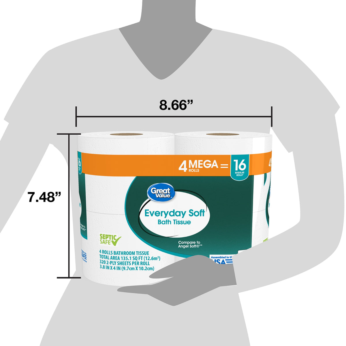 (12 pack) Great Value Everyday Soft Bath Tissue, 4 Count, Mega Rolls,
