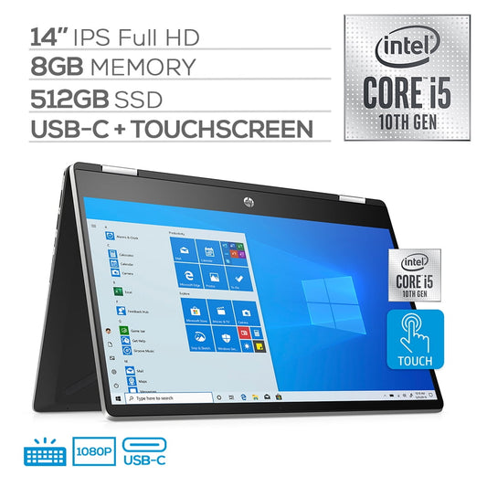 2020 HP Pavilion x360 2 in 1 Touchscreen Laptop, 14" IPS Full HD PC, 1