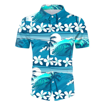T Shirts for Men Printed Turn Down Short Sleeve Mens New Clothing,Blue