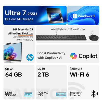 HP Essential 27" Touchscreen Business All-in-One, Intel Core Ultra 7 2