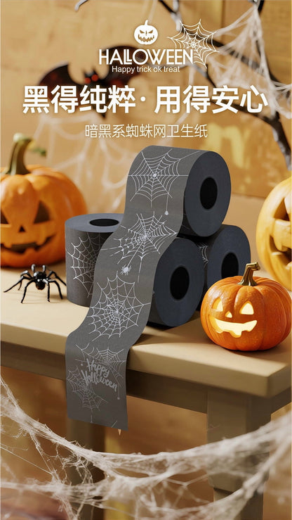 Toilet Paper Rolls Web Printed Black Tissue 4 Pack Halloween Bathroom