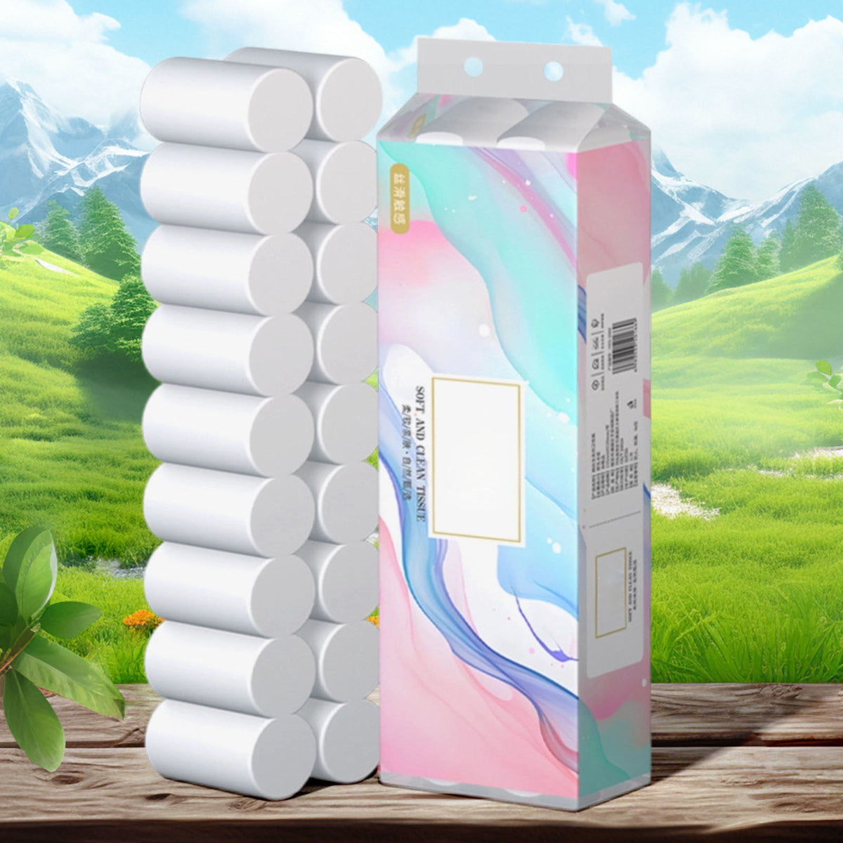 OEFNTAC 18 Rolls Toilet Paper 4 Layer Wooden Pulp Tissue Kitchen Hand