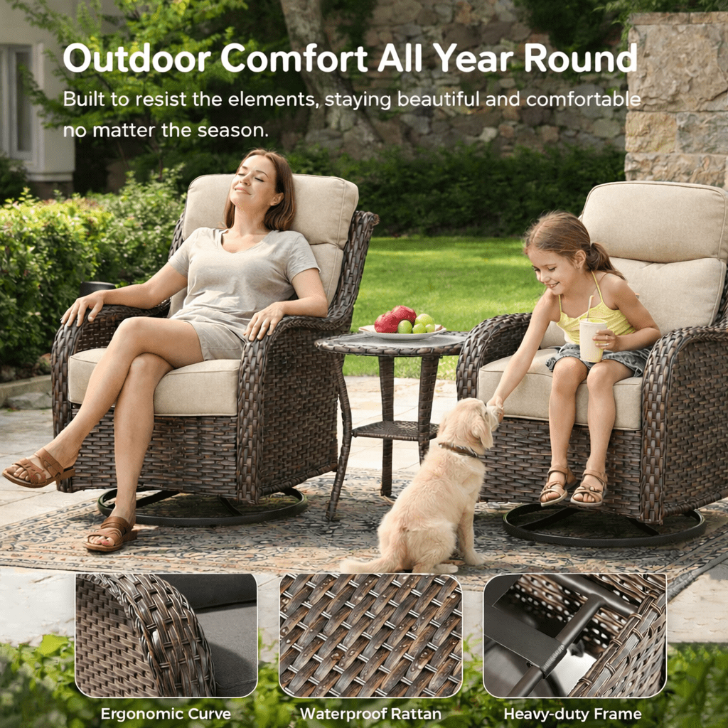 Bellefurn Outdoor Swivel Rocker Patio Chairs with Side Table,Patio Swi