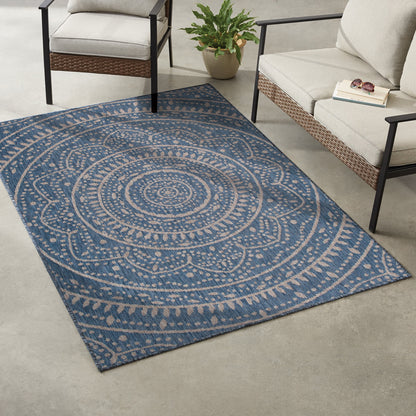 Mainstays Global Medallion Blue Polypropylene Outdoor Area Rug, 6'6"x9