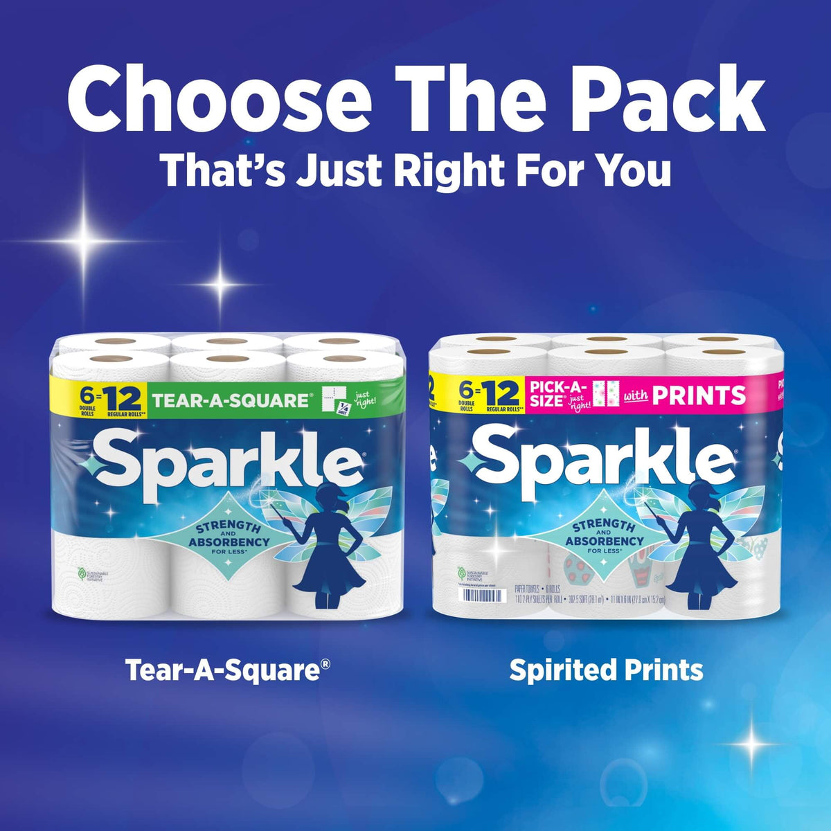 Sparkle Tear-A-Square Paper Towels, 3 Triple Rolls, 165 Sheets per Rol