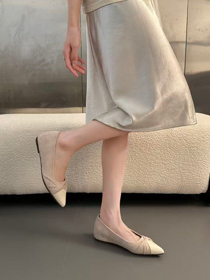 2026 New French Style Women Pointed Toe Shallow Flats, Autumn Winter Slip-on Pumps, Gentle Commute Shoes Matching Dresses,