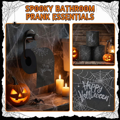 Toilet Paper Rolls Web Printed Black Tissue 4 Pack Halloween Bathroom