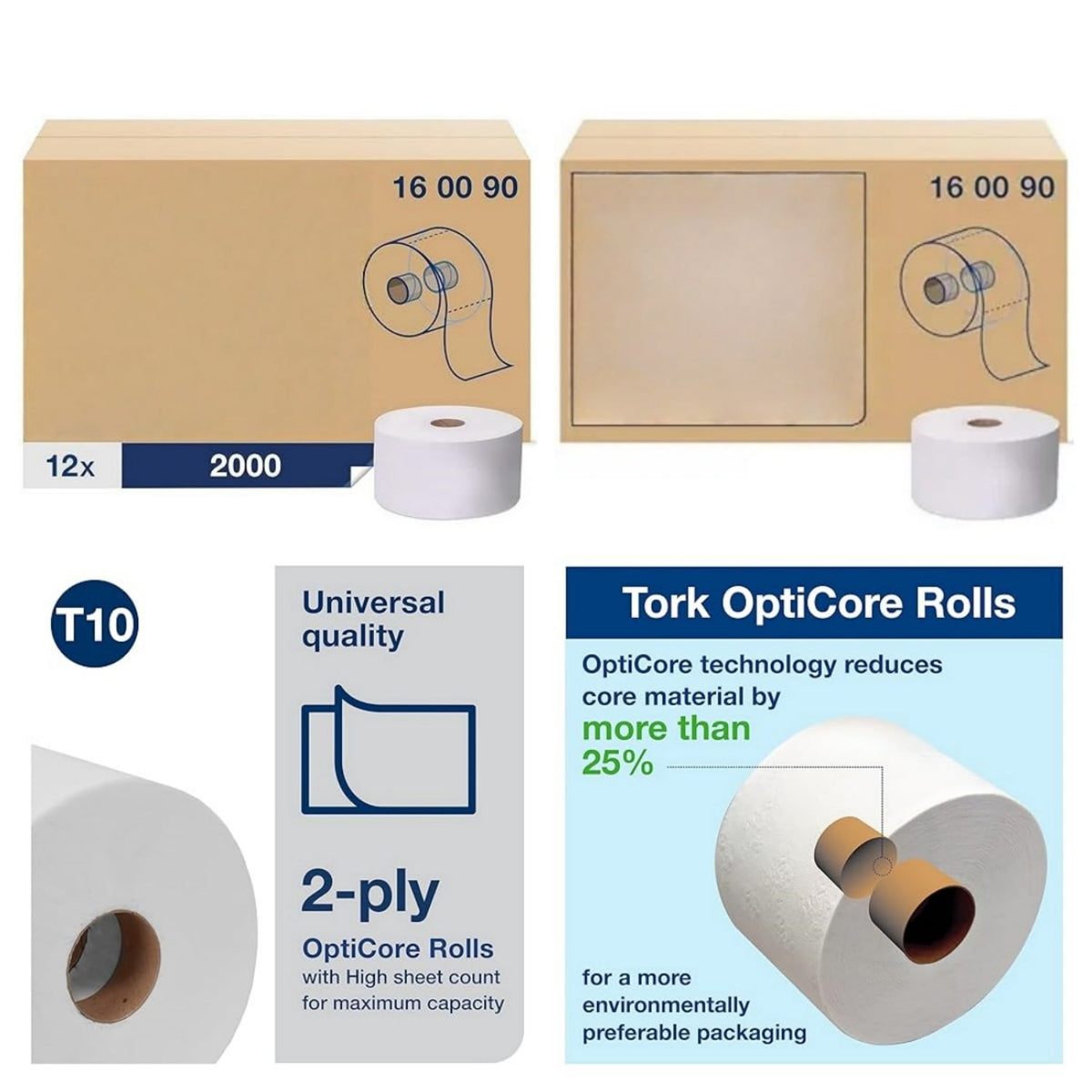 Mid-size Toilet Paper Roll White T10, Universal, 2-ply, 12 x 2000 shee