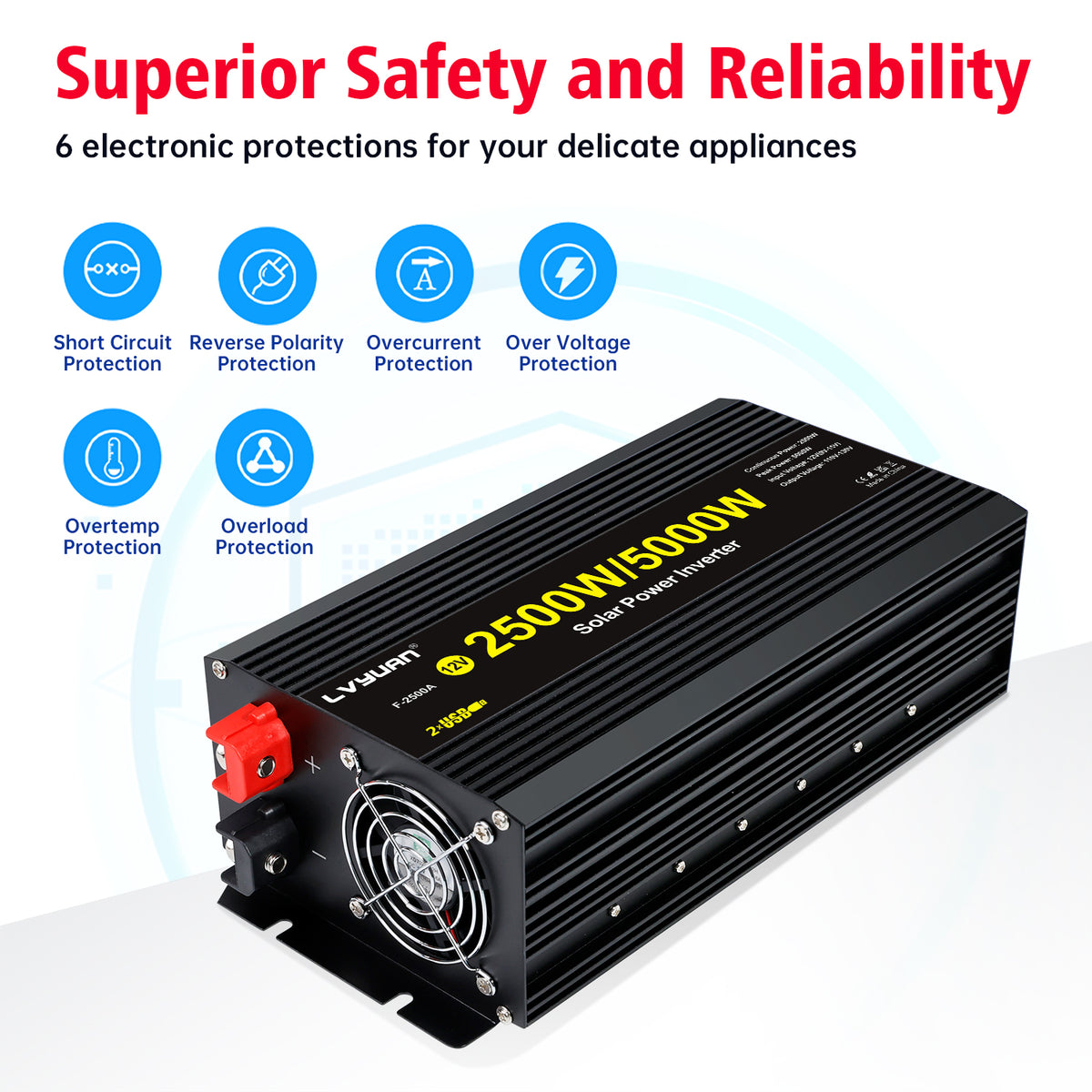2500W 5000W Peak Modified Sine Wave Power Inverter 12V DC to 110V AC C