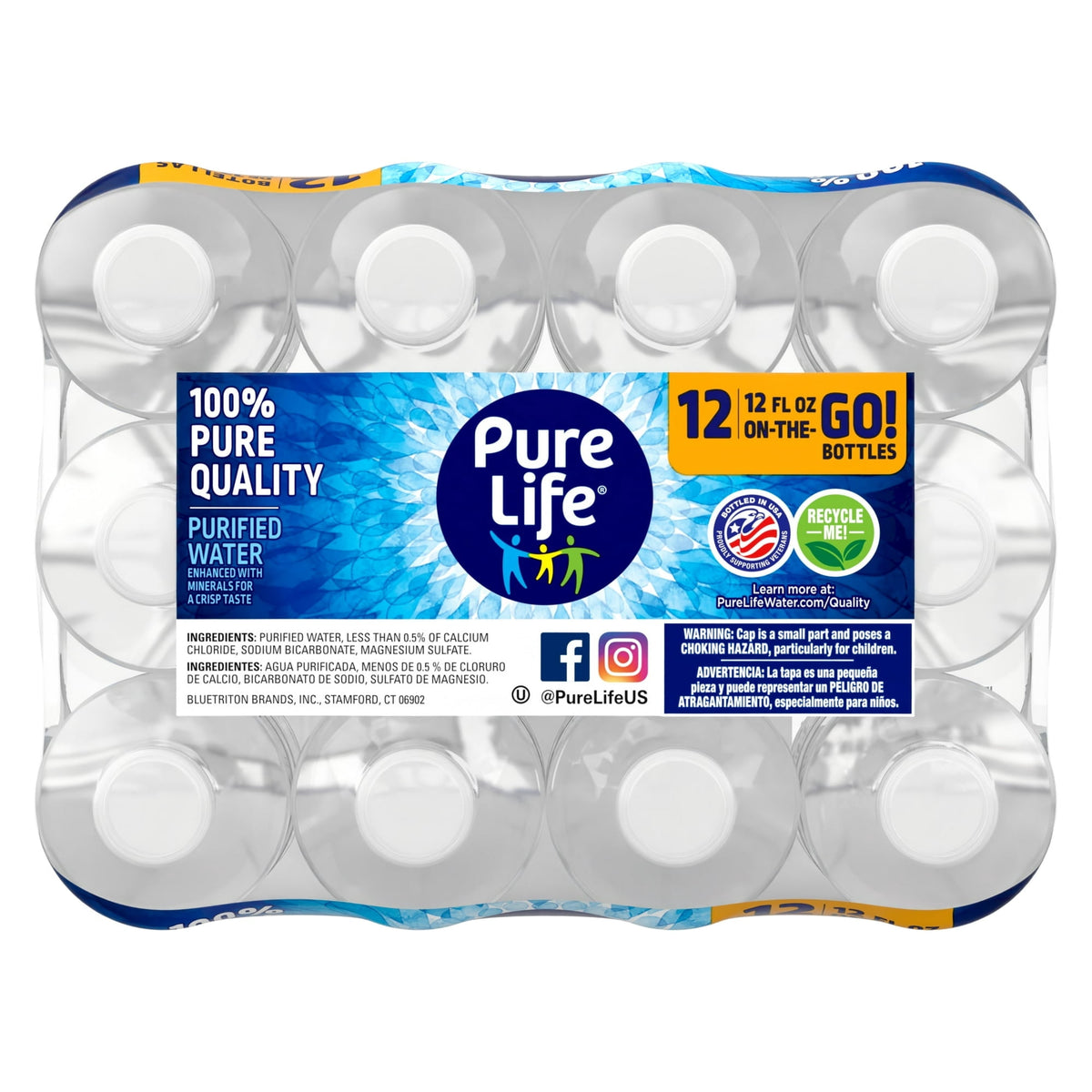 (2 Pack) Pure Life Purified Water, 12 Fl Oz, 12-Pack Plastic Bottles