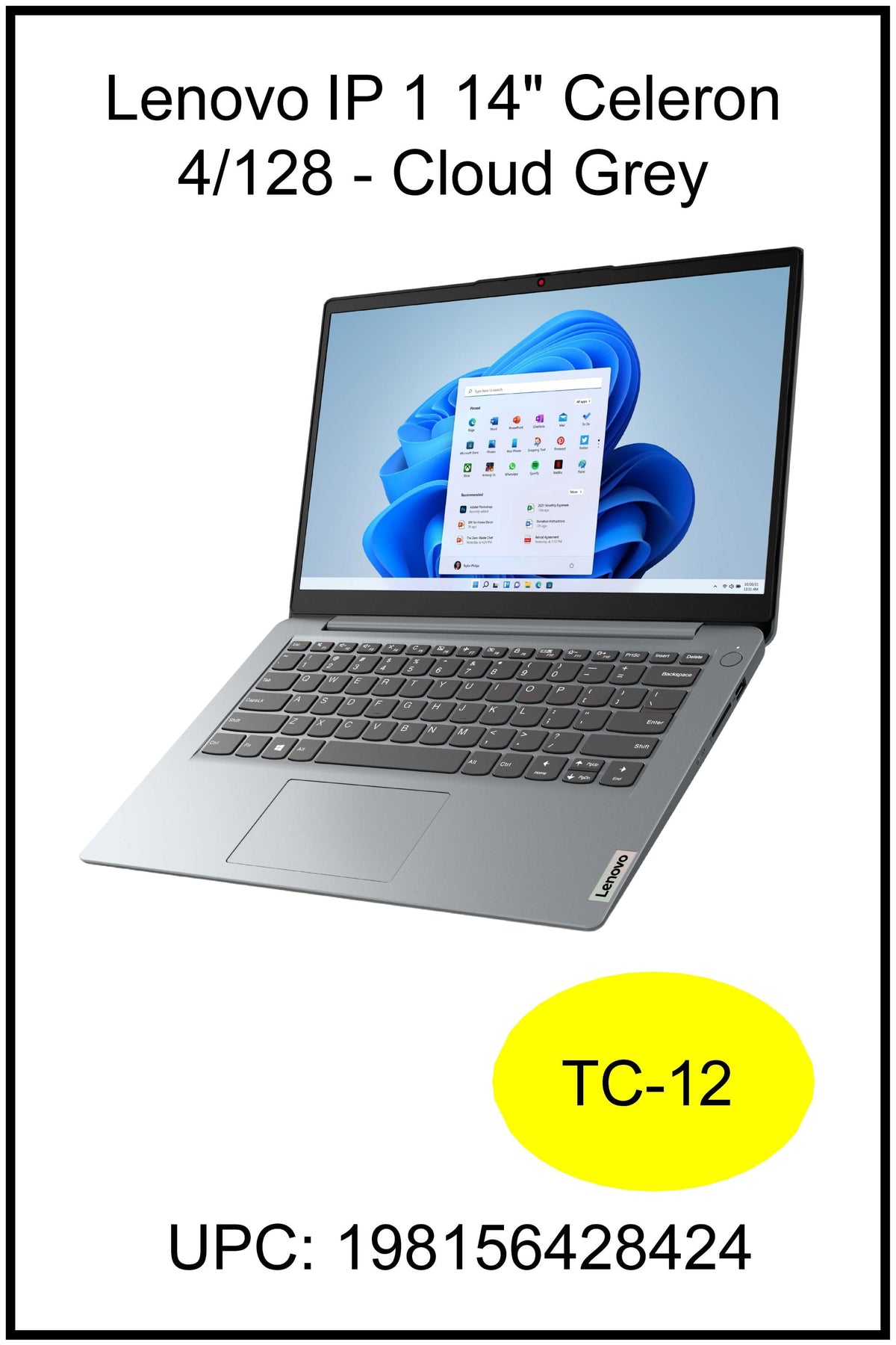 Lenovo IdeaPad 1 14" Laptop. Intel Celeron N4500, 4GB , 128 SSD 82LV00