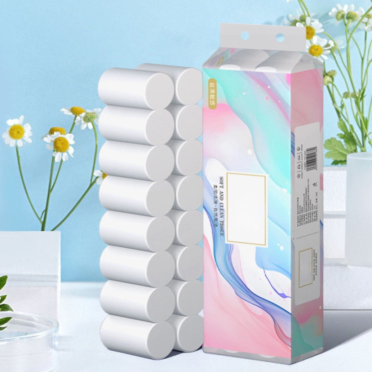 Amketima 16 Rolls Toilet Paper 4 Layer Bathroom Tissue Made from Wood