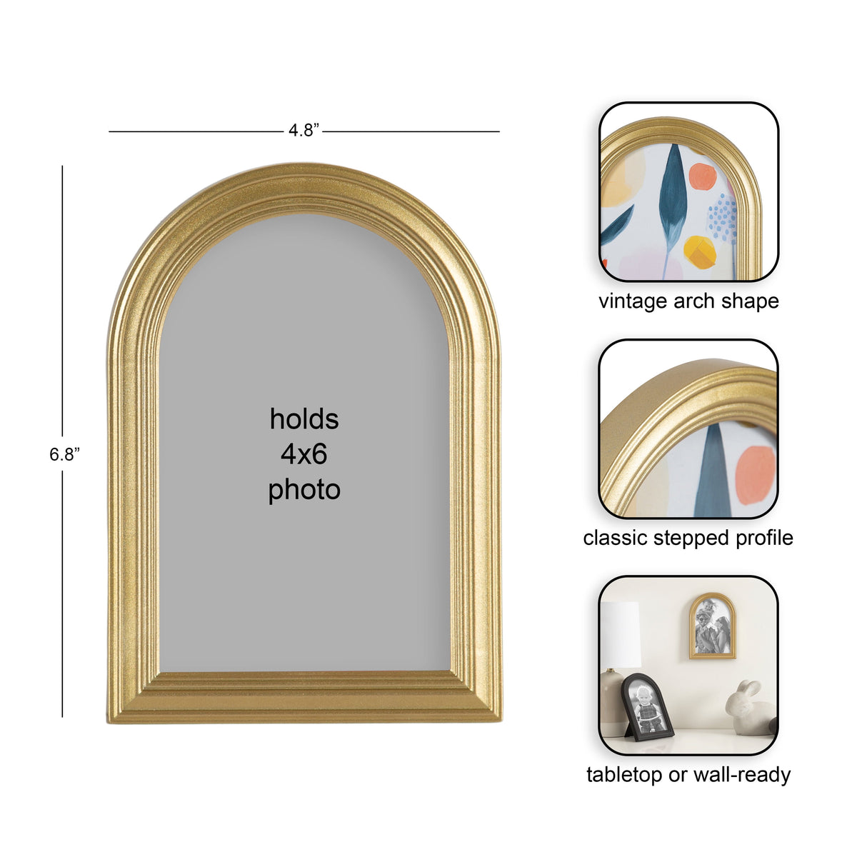 (3 pack) DesignOvation 4x6 Arch Gold Decorative Tabletop Picture Frame - My Store 2