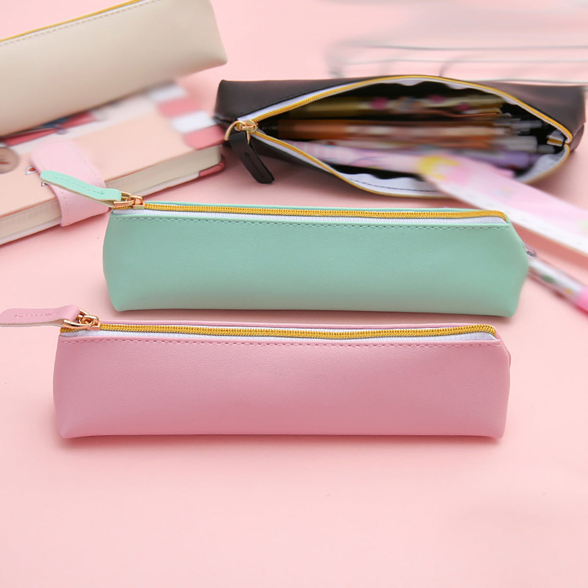 Toolix Leather Pen Pencil Case Cute Pencil Small Pen Bag Aesthetic Sta - My Store 2