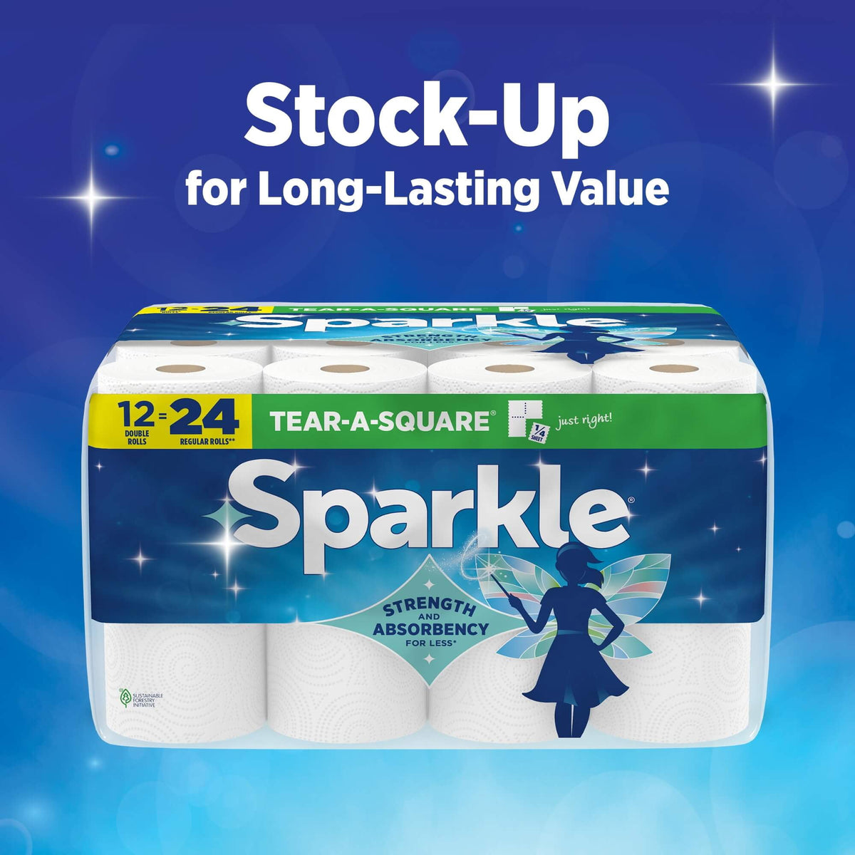 Sparkle Tear-A-Square Paper Towels, 3 Triple Rolls, 165 Sheets per Rol