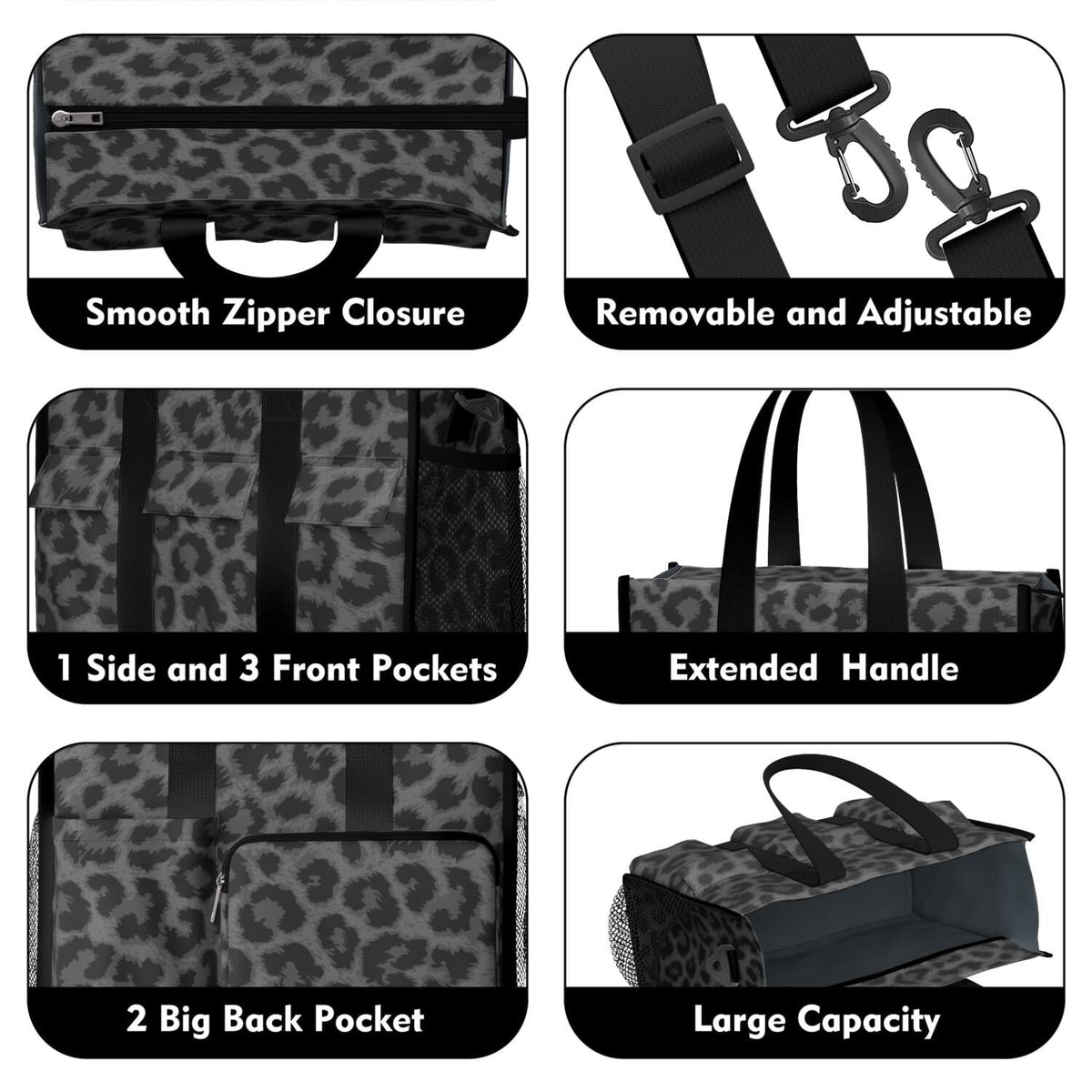 Utility Tote Bag for Women with 11 Pockets, Leopard Teacher Tote with - My Store 2