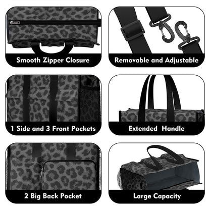 Utility Tote Bag for Women with 11 Pockets, Leopard Teacher Tote with - My Store 2