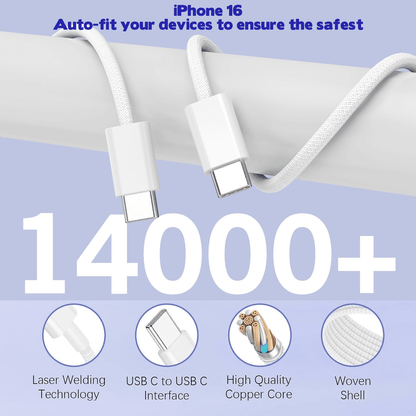 for iPhone 17 16 Charger,2Pack 10FT USB C to C Woven Cable Cord 40W US - My Store 2