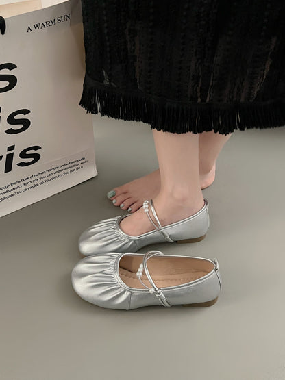 2026 Fall New Silver Mary Jane Loafers, French Gentle Shallow Vamp Flats Women Dress Shoes For Skirts