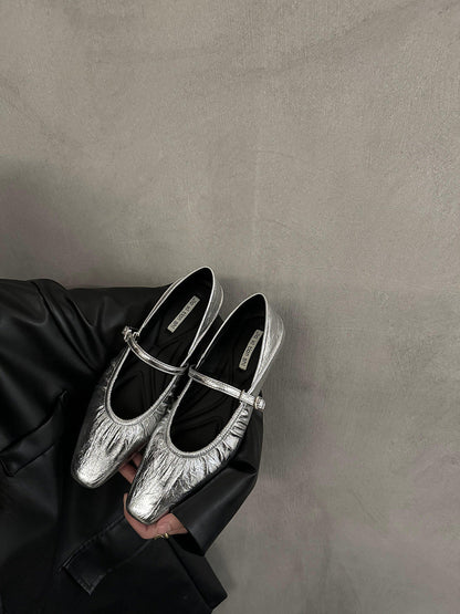 Womens Silver Flat Dress Shoes