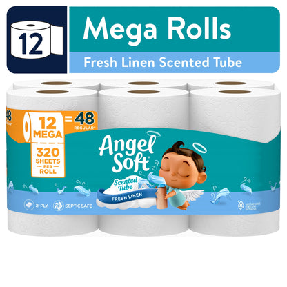 Angel Soft 2-Ply Toilet Paper, Fresh Linen Scented Tube, 12 Mega Rolls