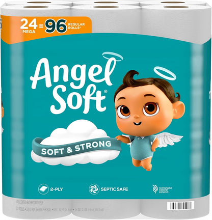 Angel Soft Toilet Paper, 24 Mega Rolls = 96 Regular Rolls, Soft and St