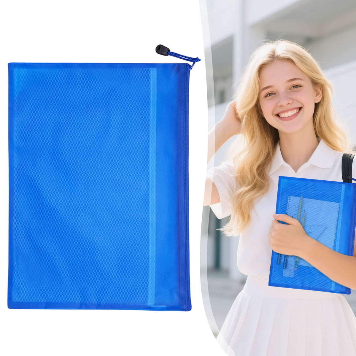 Blue A4 Mesh Zipper File Bags, Waterproof Document Organizer Pouch for - My Store 2