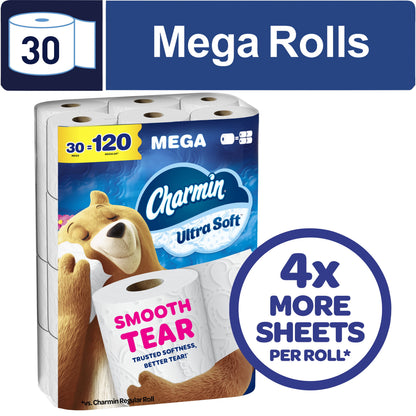 Charmin Ultra Soft Toilet Paper, 4 Mega Rolls, 2-Ply Bath Tissue