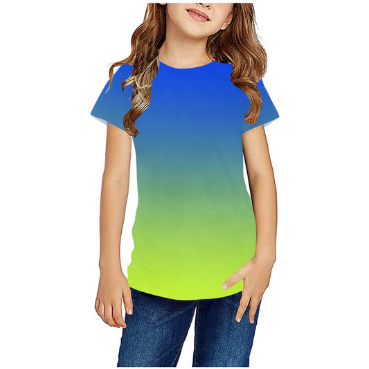 Children Tees Girls Summer Short Sleeve T-Shirt Fashion Gradient Print