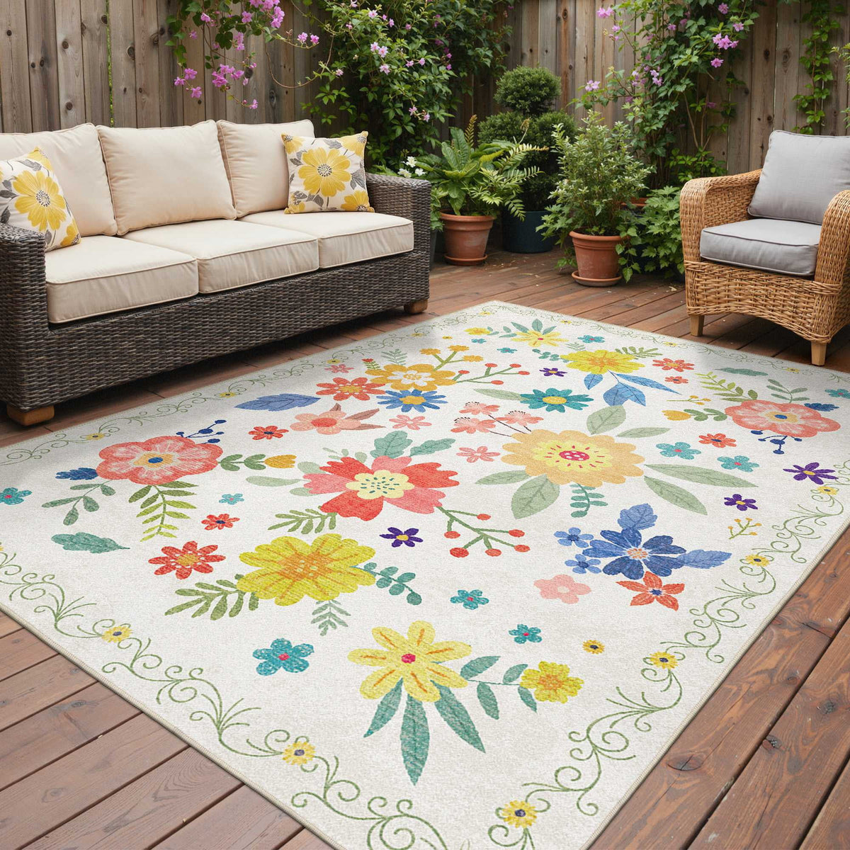 DEORAB Outdoor Rug 8'X10' Chenille Patio Carpet Three-Layer Material I