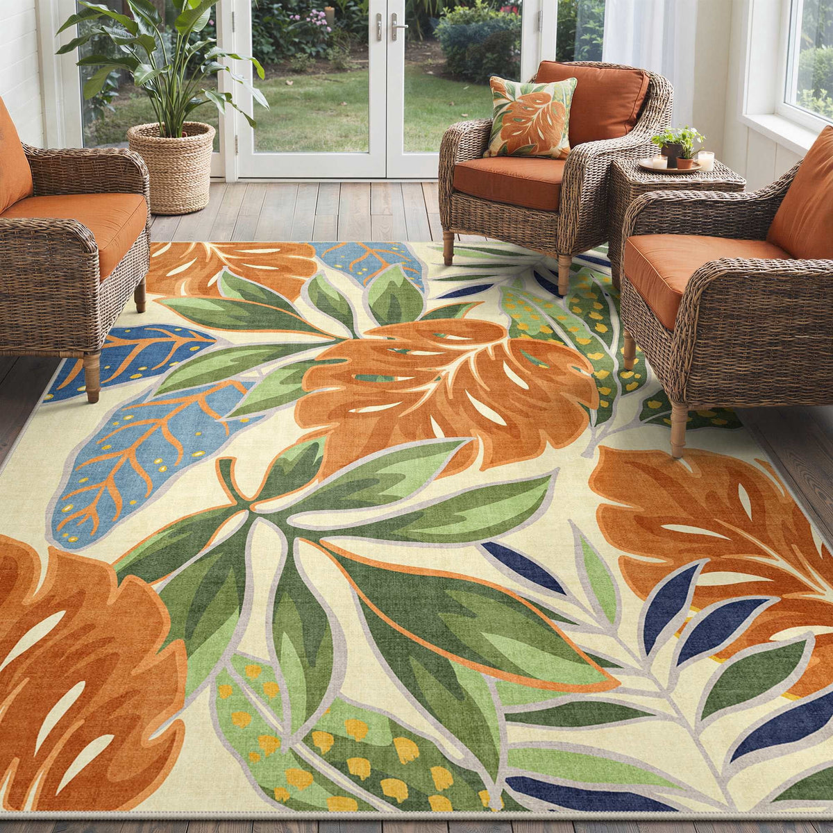 DEORAB Outdoor Rug 8'X10' Chenille Patio Carpet Three-Layer Material I