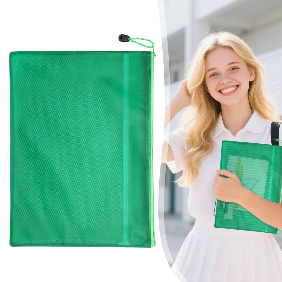 Blue A4 Mesh Zipper File Bags, Waterproof Document Organizer Pouch for - My Store 2
