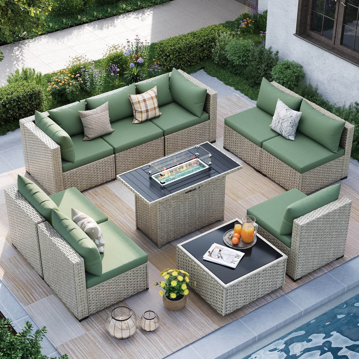 MRUAKA Outdoor Patio Furniture Set, 7-Piece Modular Sectional Sofa Wit