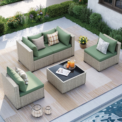 MRUAKA Outdoor Patio Furniture Set, 7-Piece Modular Sectional Sofa Wit