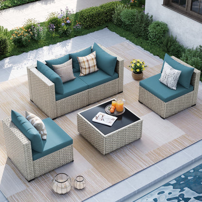 MRUAKA Outdoor Patio Furniture Set, 7-Piece Modular Sectional Sofa Wit