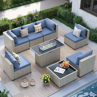 MRUAKA Outdoor Patio Furniture Set, 7-Piece Modular Sectional Sofa Wit