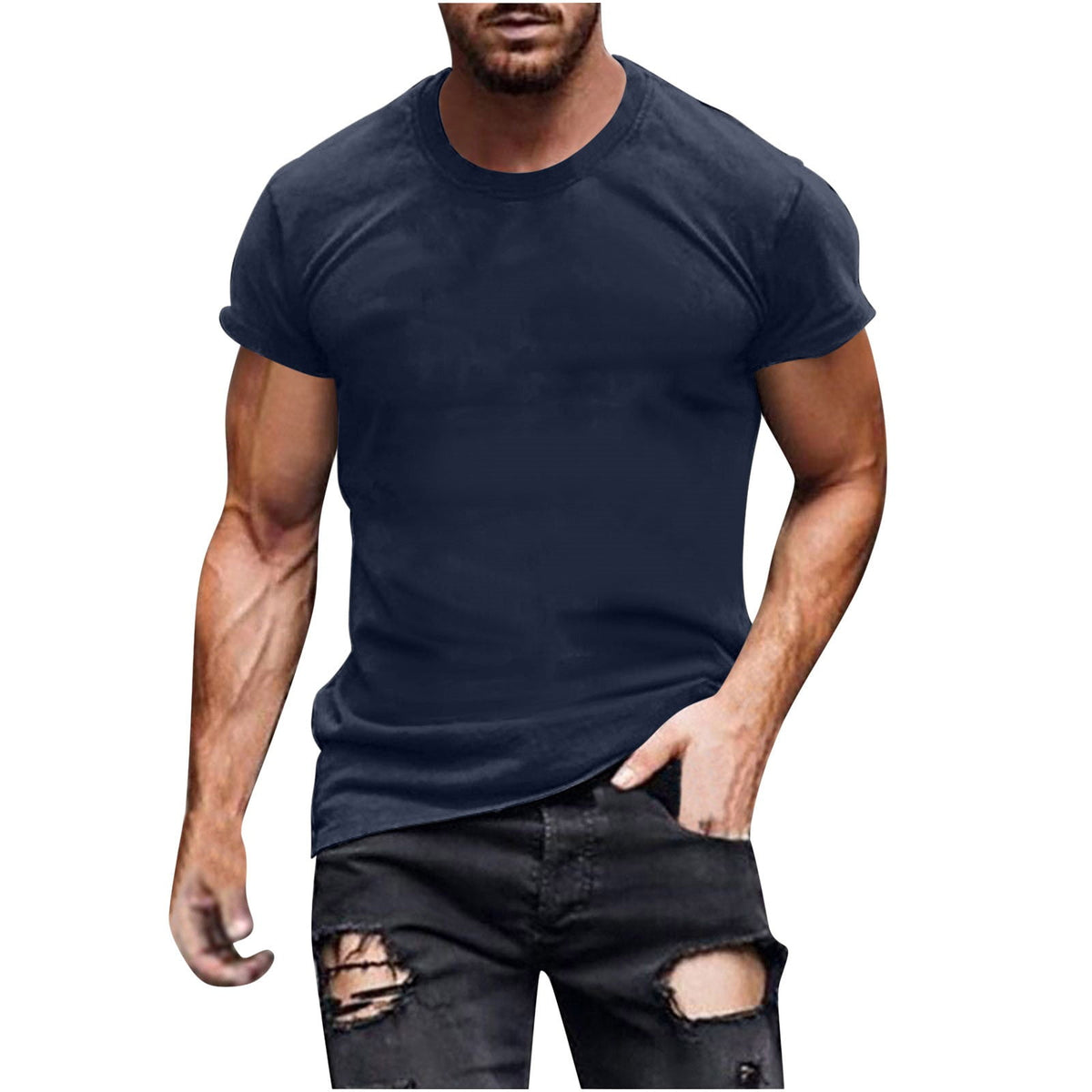 Summer Tops for Men Men's Round Neck Short Sleeved Short Sleeved Round