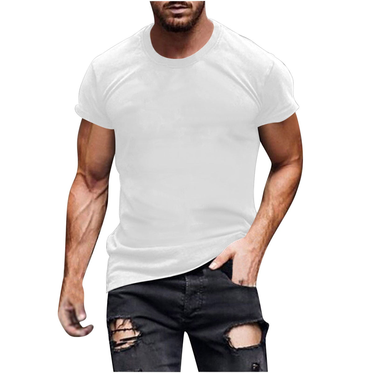Summer Tops for Men Men's Round Neck Short Sleeved Short Sleeved Round