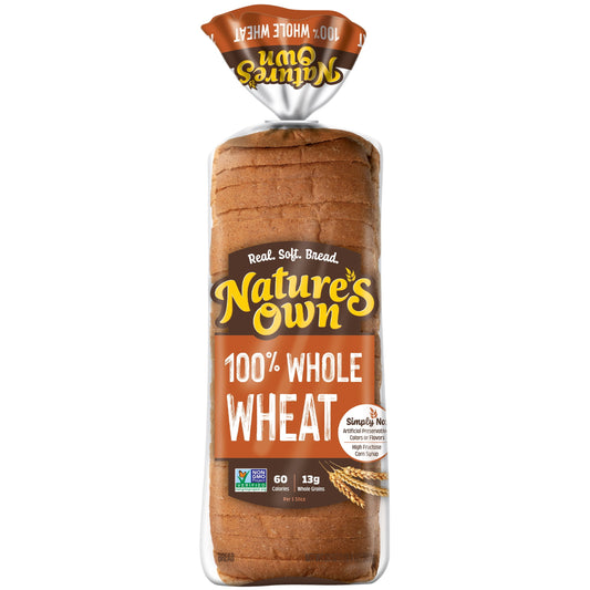 Nature's Own 100% Whole Wheat Bread, Sliced Non-GMO Whole Wheat Sandwi